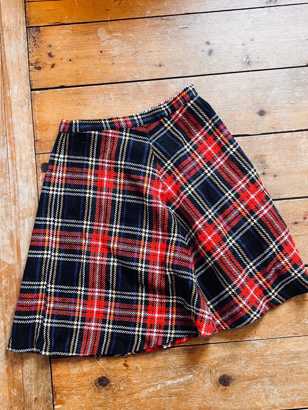 Vintage Red Plaid Wool A-Line Skirt